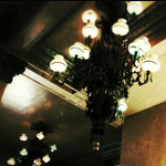 ornate chandelier with colored lights in Chinatown